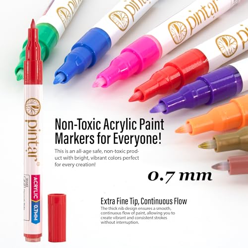 PINTAR Acrylic Paint Pens, 14 Pack, Extra Fine 0.7mm Japanese Tip Paint Markers for Rock Painting, Wood, Glass, Ceramic, Leather, Shoes, Canvas, Multi Surface Quick Dry Japanese Opaque Ink Marker Set - size: .7mm