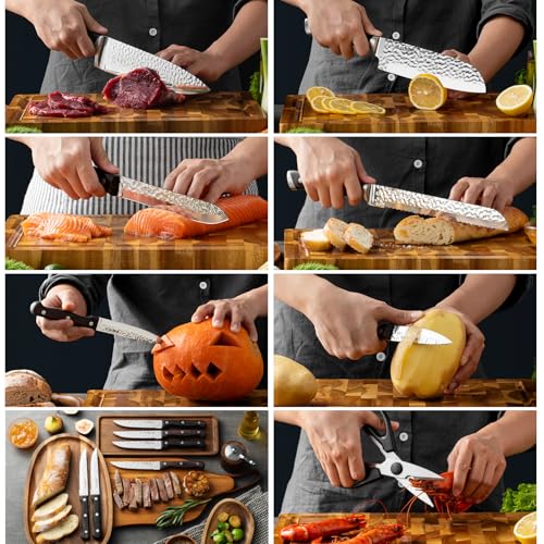 Kitchen Knife Set with Block, 15-Piece Professional Stainless Steel Sharp Knives Set for Kitchen with Built-in Sharpener, Ergonomic Wooden Handle, Full Tang Forged Triple Rivet, Boxed Knife Set