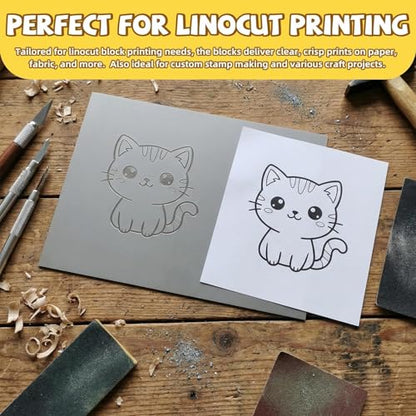 Oopsu 6 Pcs Linoleum Blocks for Printmaking, 8 x 10 Inch Rubber Carving | Soft TPR sheets, 0.12 inch thick; easy to carve for crisp prints, stamp making, card making, DIY crafts and art projects.