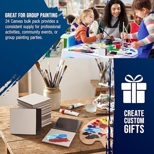 U.S. Art Supply Mini Magnetic Canvas Panels, 24 Pack, 2.5x2.5 Inch, Primed 8 Ounce Heavyweight Cotton, Small Canvases for Painting Acrylic and Watercolor, White Square Flat Canvas Boards - size: 2.5" x 2.5"