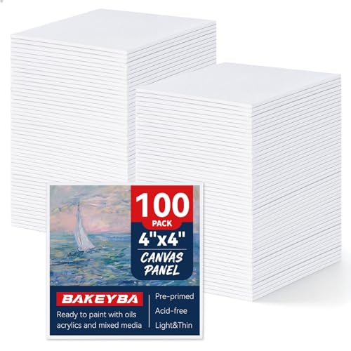 100 Pack 4x4 Inch Mini Canvas Boards for Painting Canvas Panels, 100% Cotton Art Supplies for Acrylics Oil Watercolor Tempera Paints - size: 4"x4"- 100pcs