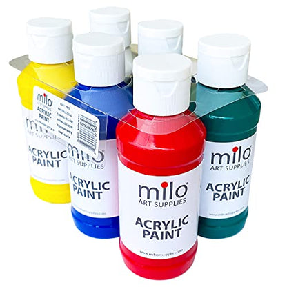 milo Acrylic Paint Set of 6 Colors | 4 oz Bottles | Student Primary Colors Acrylics Painting Pack | Made in the USA | Non-Toxic Art & Craft Paints for Artists & Hobby Painters - style: Primary Set 6 x 4 oz