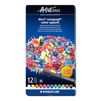 STAEDTLER Mars Lumograph Aquarell Colored Watercolor Pencils, Tin of 12 - style: Tin of 12