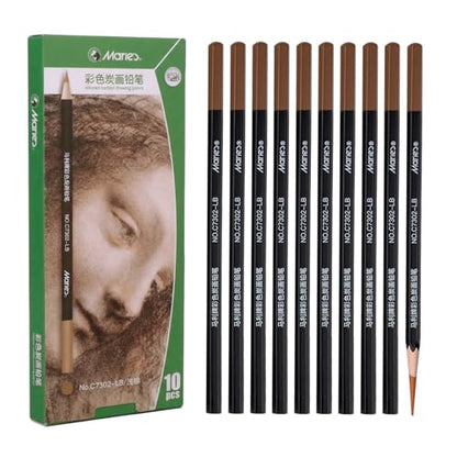 Marie's Professional Charcoal Drawing Set - Premium Artist Sketching Pencils for Portraits & Fine Art - Ideal for Professional Artists & Studio Creation(Light Brown) - style: Light Brown (10pcs)