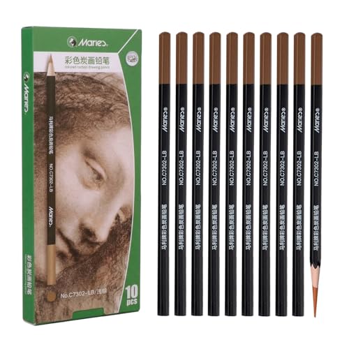 Marie's Professional Charcoal Drawing Set - Premium Artist Sketching Pencils for Portraits & Fine Art - Ideal for Professional Artists & Studio Creation(Light Brown) - style: Light Brown (10pcs)