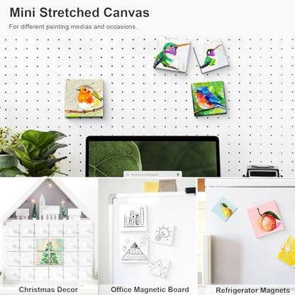 AUREUO Mini Magnetic Stretched Canvas 3x3 Inch / 24 Pack - Small Square Wrapped Canvas Board with Magnet Back, Art Gift Set Tiny Framed Bulk Pack Canvases for Painting & Craft - size: 3"x3", Stretched Canvas