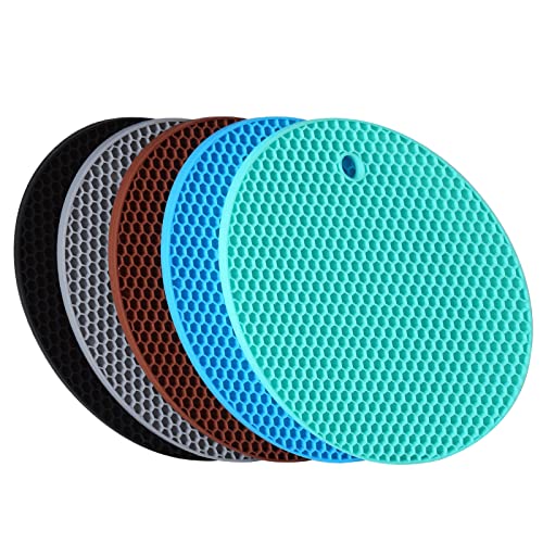 5 Pack Silicone Pot Holder Trivet Mats, Heatproof Trivets for Hot Dishes, Nonslip Insulation Honeycomb Rubber Hot Pads for Countertop, Extra Thick & Flexible Mats Heat Resistant Trivets (Multicolor) - color: Multicolor