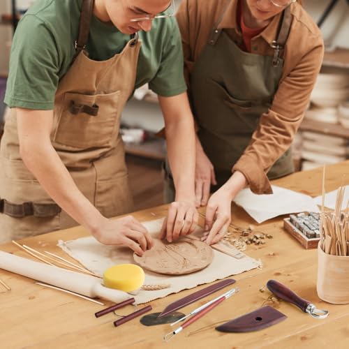 8PCS Stained Wooden Pottery Sculpting Tools, Wood Clay Cleaning Tool Set, Ceramic Modeling Tool for Carving, Molding, Cutting, Trimming, Pottery Wheel, Crafting, Beginners, Adults, Students - color: Stained Wood-8PCS