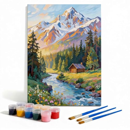 Amphol Paint by Number Kit for Adults Beginners - 16x20 Inch DIY Mountain Morn Paint by Numbers, Unframed Landscape Oil Painting Kit for Home Wall Decor, Stress Relief with Acrylic Paint Set - color: Mountain Morn