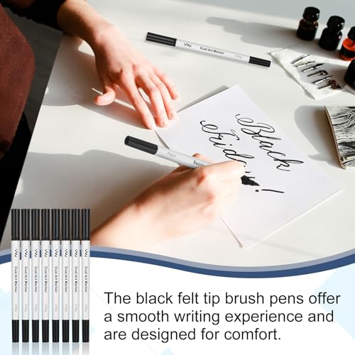 Affrolling 20 Pcs Black Drawing Pens Bulk Dual Brush Fineliners Pens Felt Tip Markers for Art Drawing Sketching