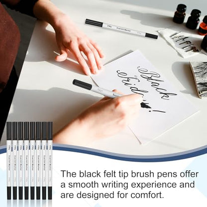 Affrolling 20 Pcs Black Drawing Pens Bulk Dual Brush Fineliners Pens Felt Tip Markers for Art Drawing Sketching