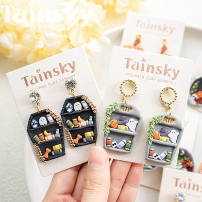 Tainsky Halloween Bookshelves Polymer Clay Cutters, 17 Shapes for Fall Bookcases Polymer Clay Cutters for Earrings - color: Bookshelf