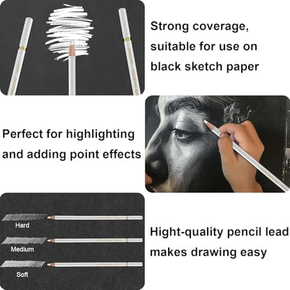 Aenir White Charcoal Pencils, Pack of 12 Charcoal Drawing Pencils, Charcoal Pencils for Artists, Art Supplies for Drawing and Highlighting. - color: White