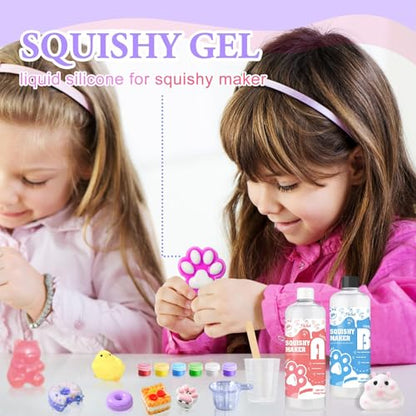 Silicone Gel for Taba Squishy Kit - 36oz Super Soft Silicone Rubber Squishy Maker, Fast Cure DIY Squishy Making Kits with Cat Paw, Taiyaki, Bear Mold, Creative Stress Relieving Gift for Beginners - color: 500+500