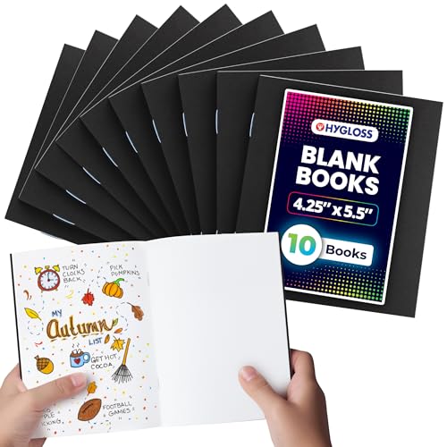 Hygloss Blank Books - Bulk 10 Pack – 4.25" x 5.5" A6 Black Paperback Blank Books for Kids to Write Stories, Doodle, Arts & Crafts – Plain Drawing Sketchbook, Unlined Journal, Notebook Without Lines - color: Black, style: 10 Books