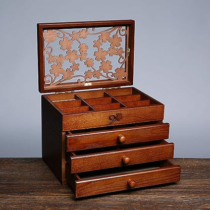 Changsuo Wooden Jewelry Box for Women with Drawers, Medium-sized Jewelry Storage Organizer with Acrylic Lid - size: Three-drawer