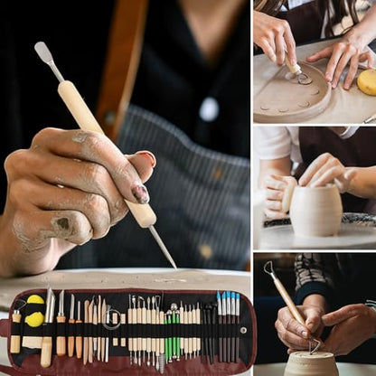 42Pcs Clay Sculpting Tools Kit, Professional Polymer & Air Dry Clay Tools for Carving, Modeling, Shaping, Ceramics, with Wooden Handle