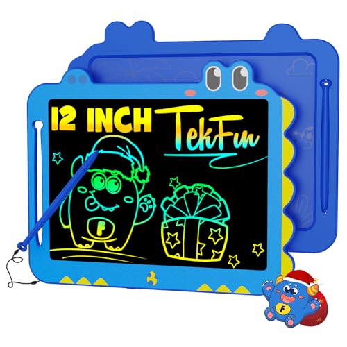 TEKFUN LCD Writing Tablet for Kids, 12 Inch Doodle Board Colorful Drawing Tablet, Reusable Electronic Pads Educational and Learning Toys Gifts for 3-13 Year Old Boy and Girl (Blue) - color: Blue, size: 12in