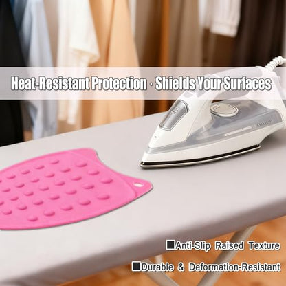 LeLehome Silicone Iron Rest Pad, Heat Resistant Non-Slip Hot Iron Mat for Ironing Board and Sewing Work, Protective Surface for Tableware and Curling Irons, Red - color: Pink