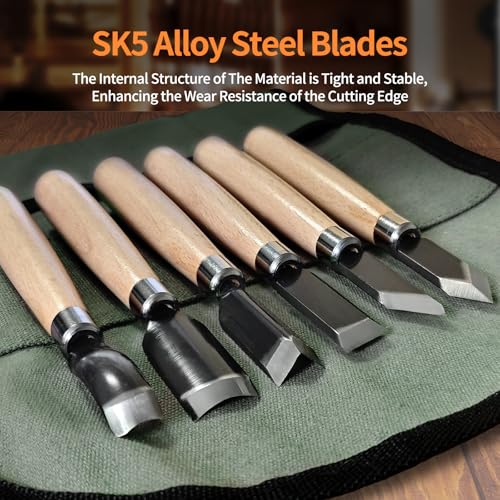 Wood Carving Tools Set - Chisel Set with Canvas Case, Carving Chisels Set Woodworking for Adults, Wood Whittling Knives Tools Set for Beginners, Hobbyists and Professionals