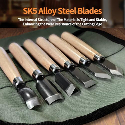 Wood Carving Tools Set - Chisel Set with Canvas Case, Carving Chisels Set Woodworking for Adults, Wood Whittling Knives Tools Set for Beginners, Hobbyists and Professionals