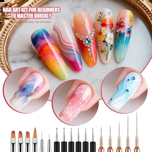 Artdone Nail Striping Tape Lines Kit With Nail Art Pens Liner Brushes | Dotting Tools For Gel Polish Small Detail Drawing Design Paint