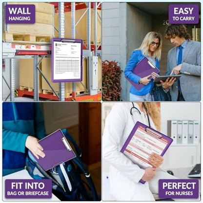 Sooez Clipboard with Storage, Heavy Duty Cleaview Clip Boards 8.5x11 with Dual Storage, Dry Erase Plastic Nursing Clipboard, High Capacity Clipboards Folder for Teacher Nurse, School & Office Supplies - color: Purple