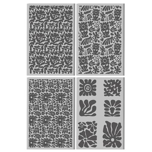 4 Sheets Matisse Pattern Clay Texture Mat Bohemian Floral Polymer Clay Texture Sheets DIY Tools for Pottery Earring Jewelry Making Stamp Engraving Machines, 3.9x2.6inch - style: Matisse Pattern