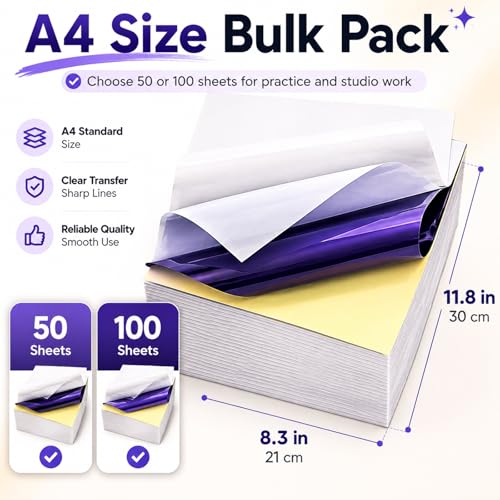 Tattoo Transfer Paper 50 Sheets, A4 4-Layer Tattoo Stencil Paper for Thermal Copier & Hand Tracing, Professional Tattoo Tracing Transfer Paper for Artists, Studios, Apprentices & Beginners - size: A4 size/50 sheets