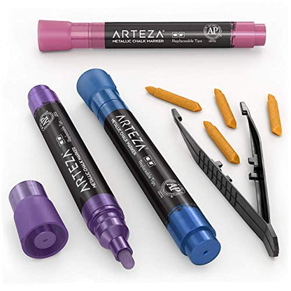 ARTEZA Liquid Chalk Markers, Set of 8, Metallic Colors, Erasable - color: Metallic