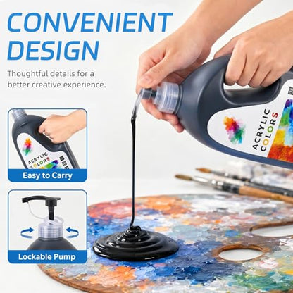 Falling in Art Black Acrylic Paint, Large 67.6Oz Premium Pouring Acrylic Paint, Perfect for Canvas, Wood, Ceramic, and More - color: Black