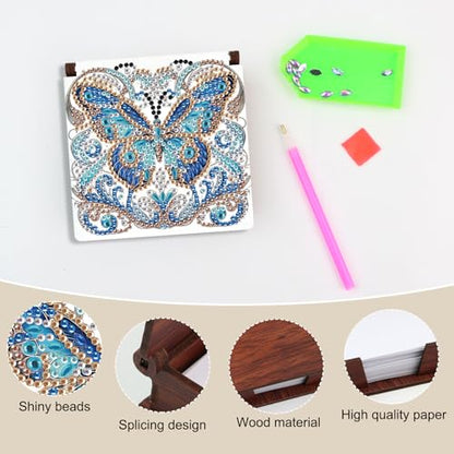 Diamond Painting Kit memo Box, Diamonds Art DIY Butterfly Patterns Sticky Note Box Special Shape Drill, with 160 Sticky Note, Ideal for Home Office Supplies, Handicrafts, Holiday Gifts - color: Butterfly
