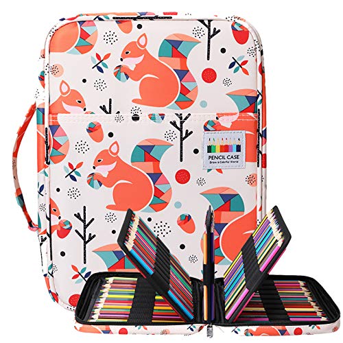 Coloring Pencil Case 220 Slots Pencils/Gel Pens Organizer Waterproof Travel Case Zipper Carrying Portable Pencil Markers Pen Holder Bag for Painter Writers - color: Squirrel