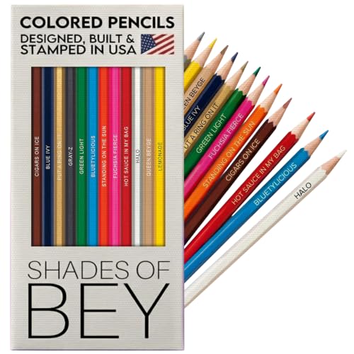 PunLabs Shades of Bey Colored Pencil Set for Adults – 12 Beyoncé-Inspired Parody Pencils with Clever Foil-Stamped Names, Soft Core Colored Pencils, Ideal Beyoncé Merch & Beyoncé Gifts for Fans - style: 12 Beyoncé-Inspired Parody Pencils