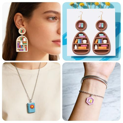 14Pcs Mini Bookshelf Polymer Clay Cutters Book Polymer Cutter for Clay Earrings Making Festival Jewelry DIY for Reading Lovers Gifts - color: Book Elements