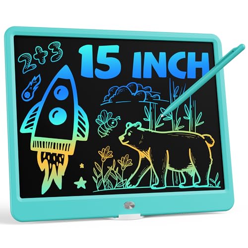 Bravokids 15 Inch LCD Writing Tablet for 3 Year Olds - Electronic Drawing Pad and Doodle Board as Educational Birthday Gifts for Girls and Boys (Blue) - color: Blue, size: 15 inch