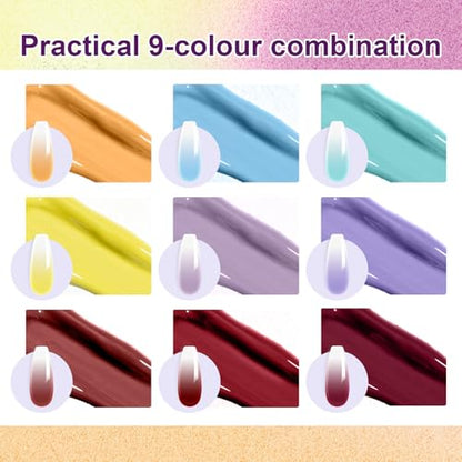 Gradient Painting Gel, 9 Colors Ombre Gel Nail Polish Summer Hot Bule for Pigment Pat Nails Aura Nails, French Manicure DIY Nail Art Soak of UV Palette Bechside Candy - color: F Bechside Candy