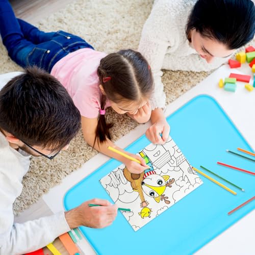Silicone Painting Mat with Raised Sides, 24" x 16" Playdoh Art Mat | Food-Grade Silicone Art Mat for Crafts, Protects Table From Spills, Stains, Paint Mats for Clay, Jewelry-Making - color: Blue