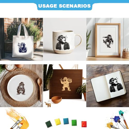 2 Sheets Hip Hop Silkscreen Stencil, Monkey Gorilla Printing Stencils Templates Reusable Self-Adhesive Silk Screen for Painting on Wall, Wood, T-Shirt, Fabric, Home Craft Decor - style: Hip Hop Monkey
