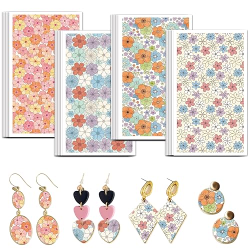 OLYCRAFT 24Pcs Blooming Flowers Clay Transfer Paper 4 Styles Transfer Paper for Polymer Daisies Polymer Clay Transfers Sheets Colorful Floral Transfers Papers for Clays Earrings Jewelry Art Making - color: Blooming Flower