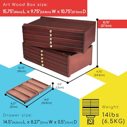MEEDEN 10-Drawer Wood Artist Supply Storage Box, Portable Beechwood Multifunctional Pencil Brush Organizer Wood Box with Drawer&Compartments for Pastels, Pencils, Pens, Makeup Brushes(Deep Walnut) - size: 10 Layer Drawers