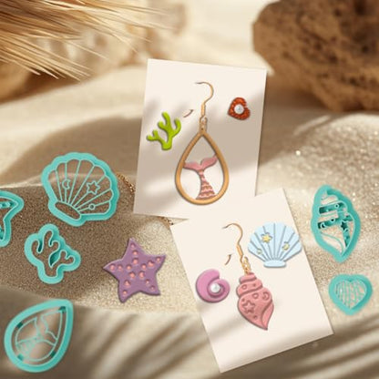 14Pcs Sea Shell Polymer Clay Earrings Cutters | For Adults DIY Jewelry for Earrings Making Birthday Party DIY Supplies, Ocean Theme, Plastic Material - style: Shell