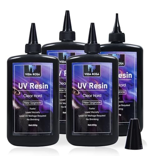 VIDA ROSA UV Resin 1kg Fastest Curing, No Yellowing Superb Transparency, Ultraviolet Solar Curing Resin Glue for Molds Jewelry Making Pendants Earrings Bracelets Crafts DIY - color: 4*250g