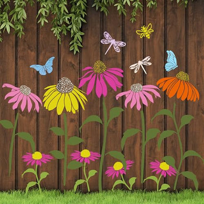 Large Flower Stencils for Walls Fence Stencil for Outdoors Reusable Cone Flower Stencils for Painting on Wood Fence Furniture Fabrics DIY Crafts Decor - style: Coneflower