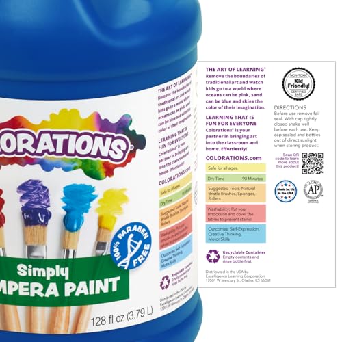 Colorations Paraben-Free Tempera Paint for Kids - 1 Gallon, Vibrant Black. Non-Toxic and Made in the USA, Classroom Must Haves, Bulk Arts and Crafts Supplies - color: Black