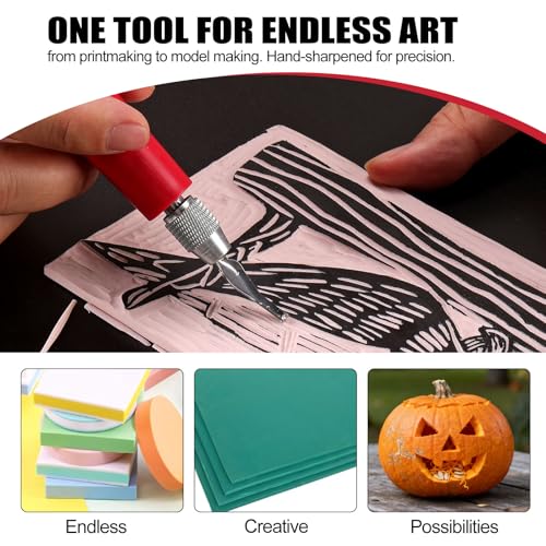 Linocut Carving Tools - Linoleum Cutter Kit with 6 Blades for Block Printing, Stamp Making Carving, Linocut Kit for Printmaking - Arts and Crafts Tools for Beginners, Adults, Artists