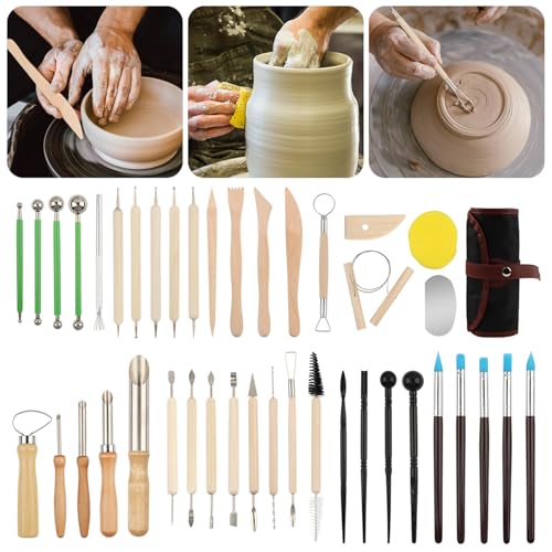 42Pcs Clay Sculpting Tools Kit, Professional Polymer & Air Dry Clay Tools for Carving, Modeling, Shaping, Ceramics, with Wooden Handle