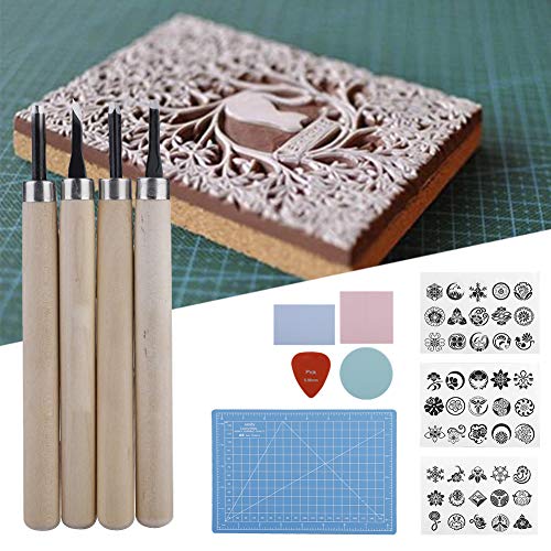 GLOGLOW Rubber Stamp Carving Kit Stamp Making Tools Set with 3 Rubber Sheets 4 Carving Knives Ink Pad A5 Pad for DIY Handcraft Enthusiasts