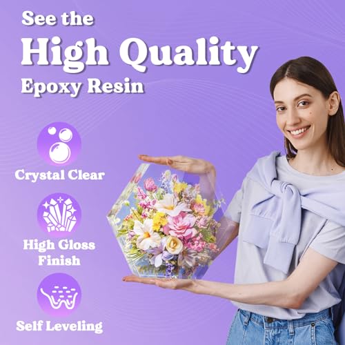 LET'S RESIN 80oz Crystal Clear Epoxy Resin Kit,Bubbles Free Casting Resin Supplies for Beginner,Molds,Jewelry,Resin and Hardener with 6 Mica Powders,Large Silicone Cup