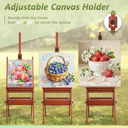 Foldable & Adjustable Art Easel with Storage Drawer Trays, Beech Wooden Easel Stand for Painting,H Frame Artist Easel for Painting Easel for Adults,Wood Easel Stand for Artist Students Studio - style: Enhanced Easel – Walnut Finish